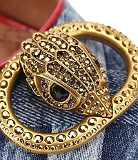 Kurt Geiger London Chelsea Paisley Denim Logo Ornament Croco Ankle Strap Platform Pumps