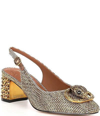 Kurt Geiger London Chelsea Crystal Embellished Houndstooth Logo Ornament Slingback Pumps