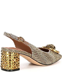 Kurt Geiger London Chelsea Crystal Embellished Houndstooth Logo Ornament Slingback Pumps