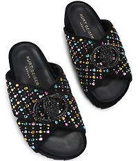 Kurt Geiger London Chelsea Heart Embellished Cross Strap Slide Sandals