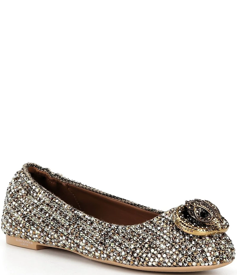 Kurt Geiger London Chelsea Houndstooth Crystal Ornamented Ballerina Flats