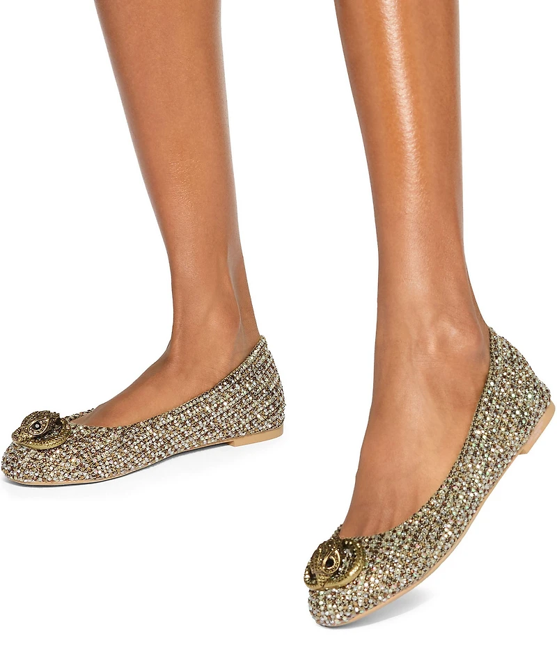 Kurt Geiger London Chelsea Houndstooth Crystal Ornamented Ballerina Flats