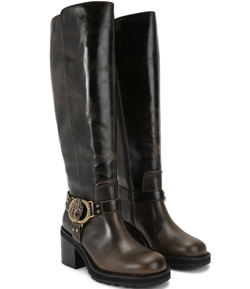 Kurt Geiger London Chelsea Leather Logo O-Ring Hardware Tall Riding Boots