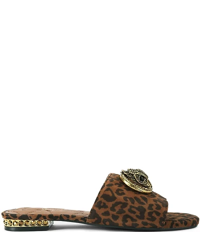 Kurt Geiger London Chelsea Leopard Print Jewel Heel Logo Ornament Slide Sandal