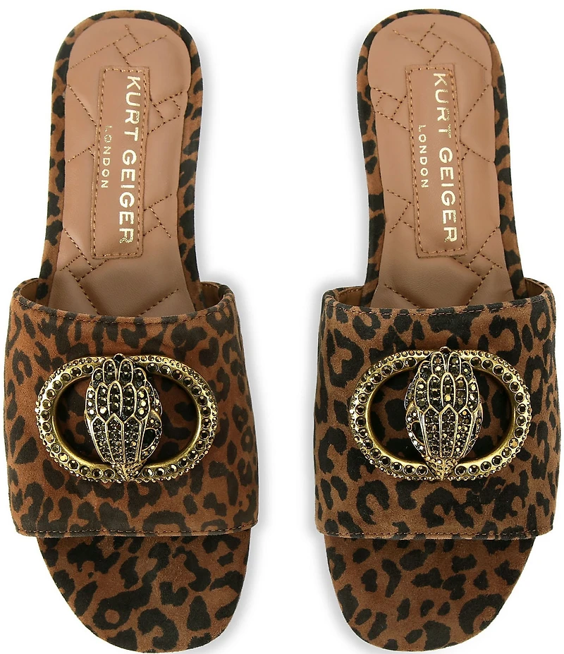 Kurt Geiger London Chelsea Leopard Print Jewel Heel Logo Ornament Slide Sandal