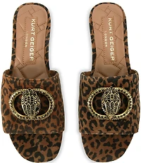 Kurt Geiger London Chelsea Leopard Print Jewel Heel Logo Ornament Slide Sandal