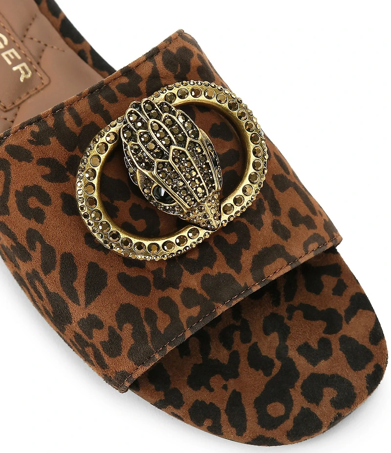 Kurt Geiger London Chelsea Leopard Print Jewel Heel Logo Ornament Slide Sandal