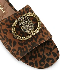 Kurt Geiger London Chelsea Leopard Print Jewel Heel Logo Ornament Slide Sandal
