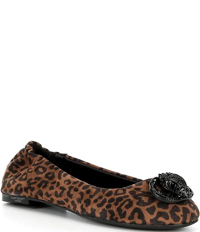 Kurt Geiger London Chelsea Leopard Print Suede Logo Ornament Ballerina Flats