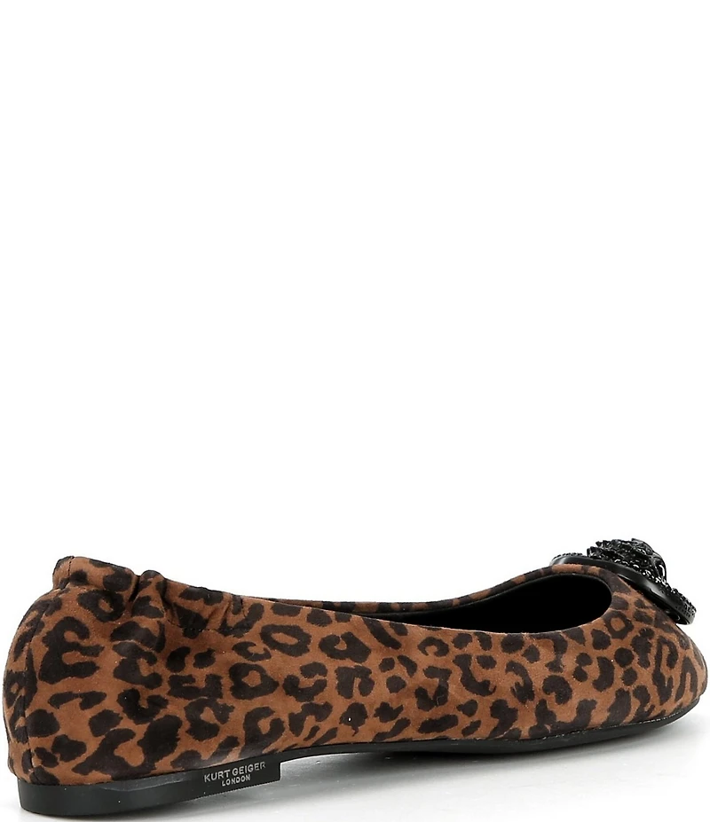 Kurt Geiger London Chelsea Leopard Print Suede Logo Ornament Ballerina Flats