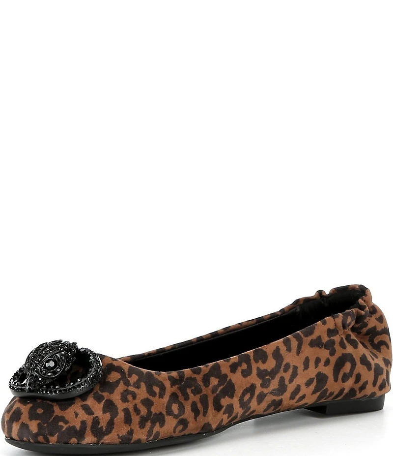 Kurt Geiger London Chelsea Leopard Print Suede Logo Ornament Ballerina Flats