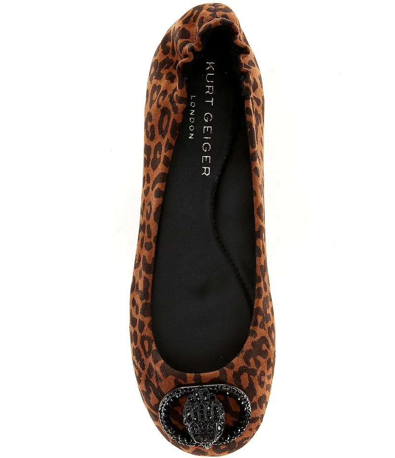 Kurt Geiger London Chelsea Leopard Print Suede Logo Ornament Ballerina Flats