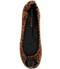 Kurt Geiger London Chelsea Leopard Print Suede Logo Ornament Ballerina Flats