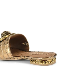 Kurt Geiger London Chelsea Metallic Croco Print Embellished Logo Ornament Slide Sandals
