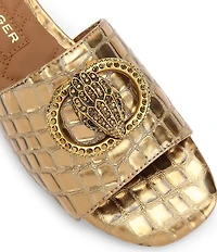Kurt Geiger London Chelsea Metallic Croco Print Embellished Logo Ornament Slide Sandals