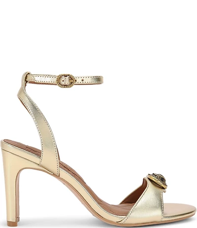 Kurt Geiger London Chelsea Metallic Leather Logo Ornament Ankle Strap Dress Sandals
