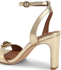 Kurt Geiger London Chelsea Metallic Leather Logo Ornament Ankle Strap Dress Sandals