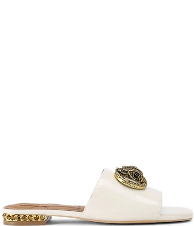 Kurt Geiger London Chelsea Leather Logo Ornament Jewel Heel Slide Sandals