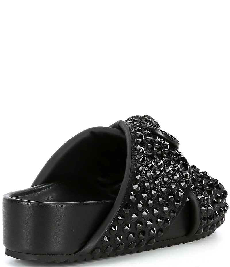 Kurt Geiger London Chelsea Stud Embellished Microsuede Logo Ornament Cross Strap Slide Sandals