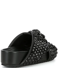 Kurt Geiger London Chelsea Stud Embellished Microsuede Logo Ornament Cross Strap Slide Sandals