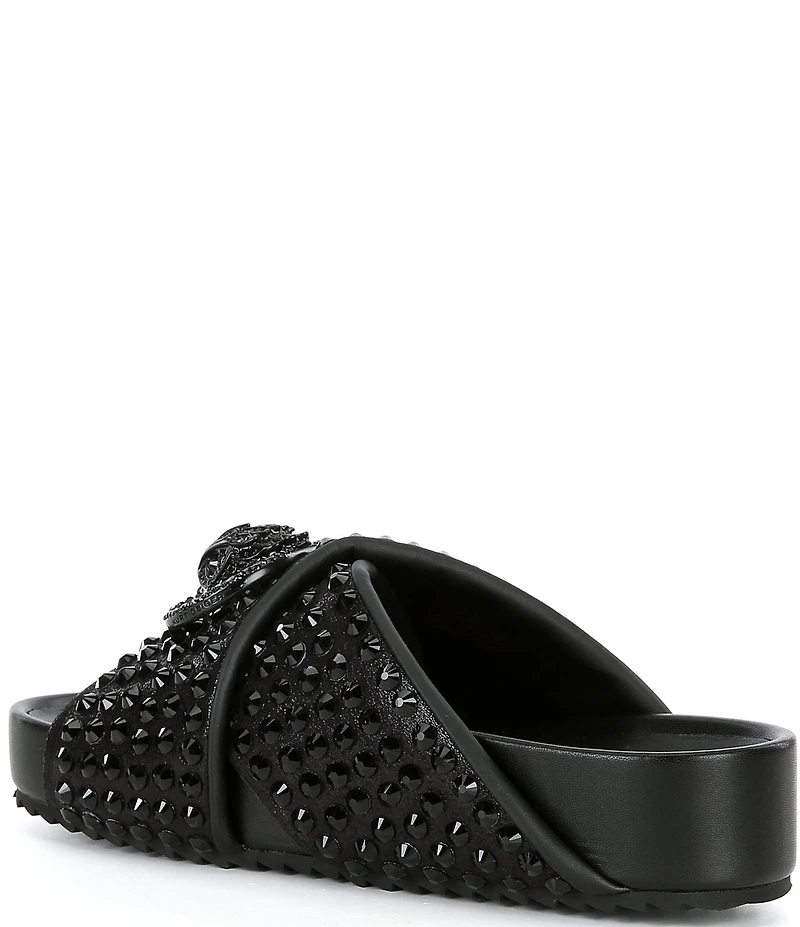 Kurt Geiger London Chelsea Stud Embellished Microsuede Logo Ornament Cross Strap Slide Sandals