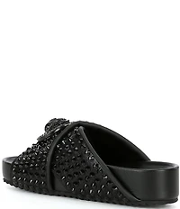 Kurt Geiger London Chelsea Stud Embellished Microsuede Logo Ornament Cross Strap Slide Sandals