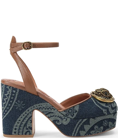 Kurt Geiger London Chelsea Paisley Denim Ankle Strap Platform Pumps