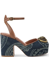 Kurt Geiger London Chelsea Paisley Denim Ankle Strap Platform Pumps