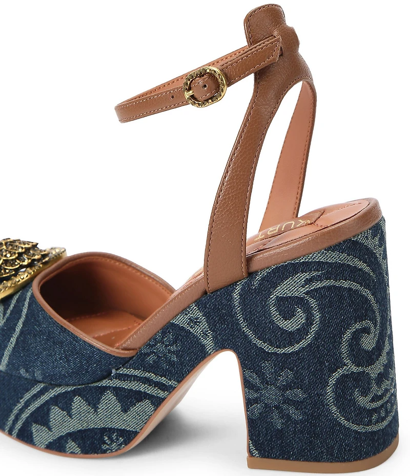 Kurt Geiger London Chelsea Paisley Denim Ankle Strap Platform Pumps