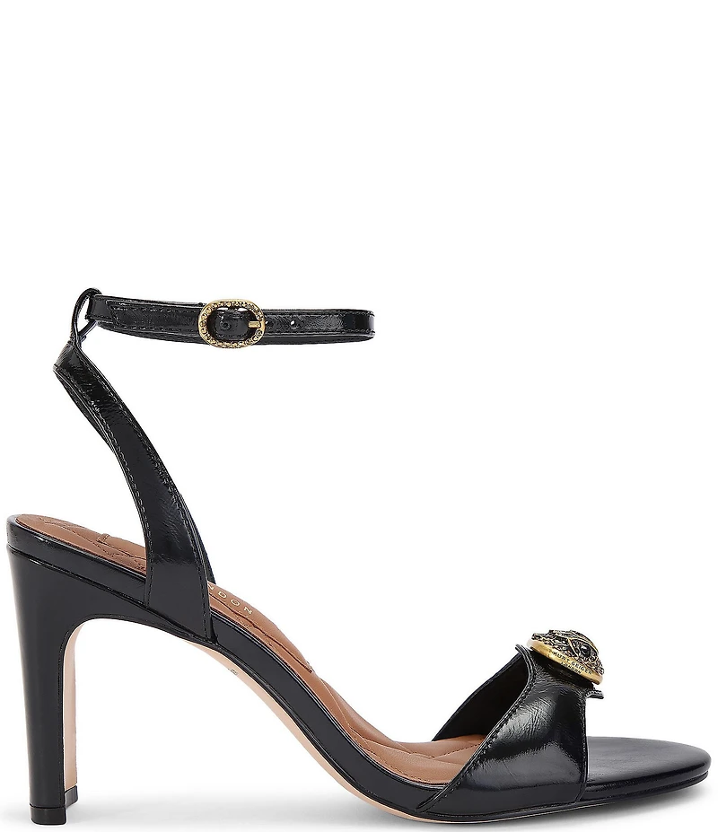 Kurt Geiger London Chelsea Patent Leather Logo Ornament Ankle Strap High Sandals