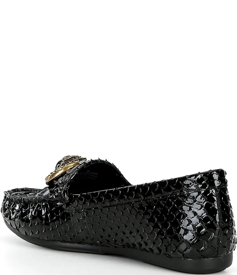 Kurt Geiger London Chelsea Patent Leather Snake Embossed Logo Ornament Moccasin Loafers