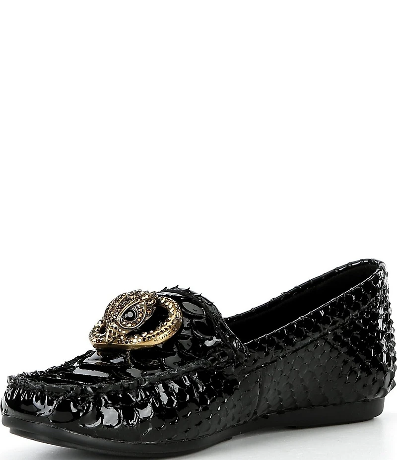 Kurt Geiger London Chelsea Patent Leather Snake Embossed Logo Ornament Moccasin Loafers