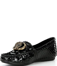 Kurt Geiger London Chelsea Patent Leather Snake Embossed Logo Ornament Moccasin Loafers