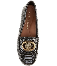 Kurt Geiger London Chelsea Patent Leather Snake Embossed Logo Ornament Moccasin Loafers