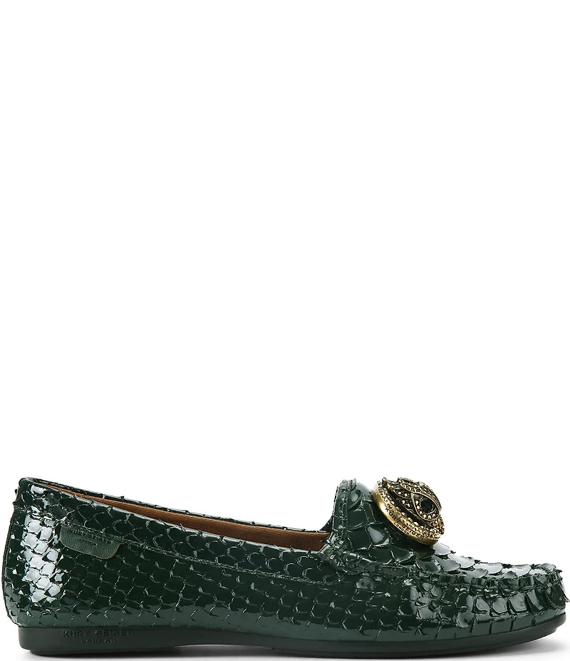 Kurt Geiger London Chelsea Patent Leather Snake Embossed Logo Ornament Moccasin Loafers