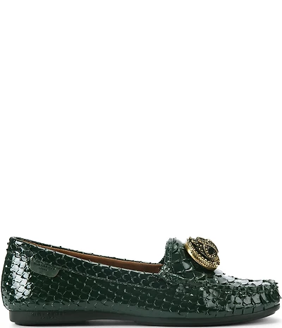 Kurt Geiger London Chelsea Patent Leather Snake Embossed Logo Ornament Moccasin Loafers