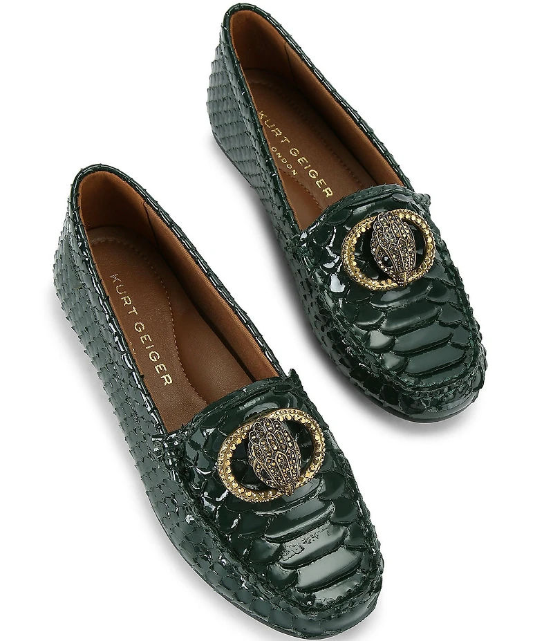 Kurt Geiger London Chelsea Patent Leather Snake Embossed Logo Ornament Moccasin Loafers