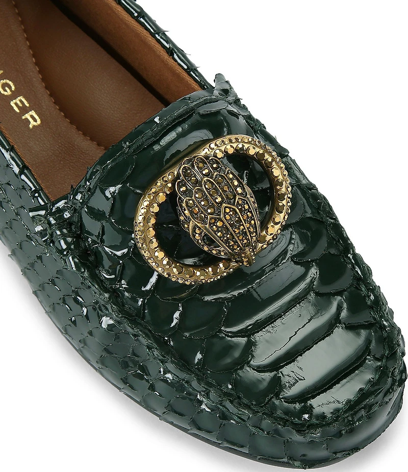 Kurt Geiger London Chelsea Patent Leather Snake Embossed Logo Ornament Moccasin Loafers