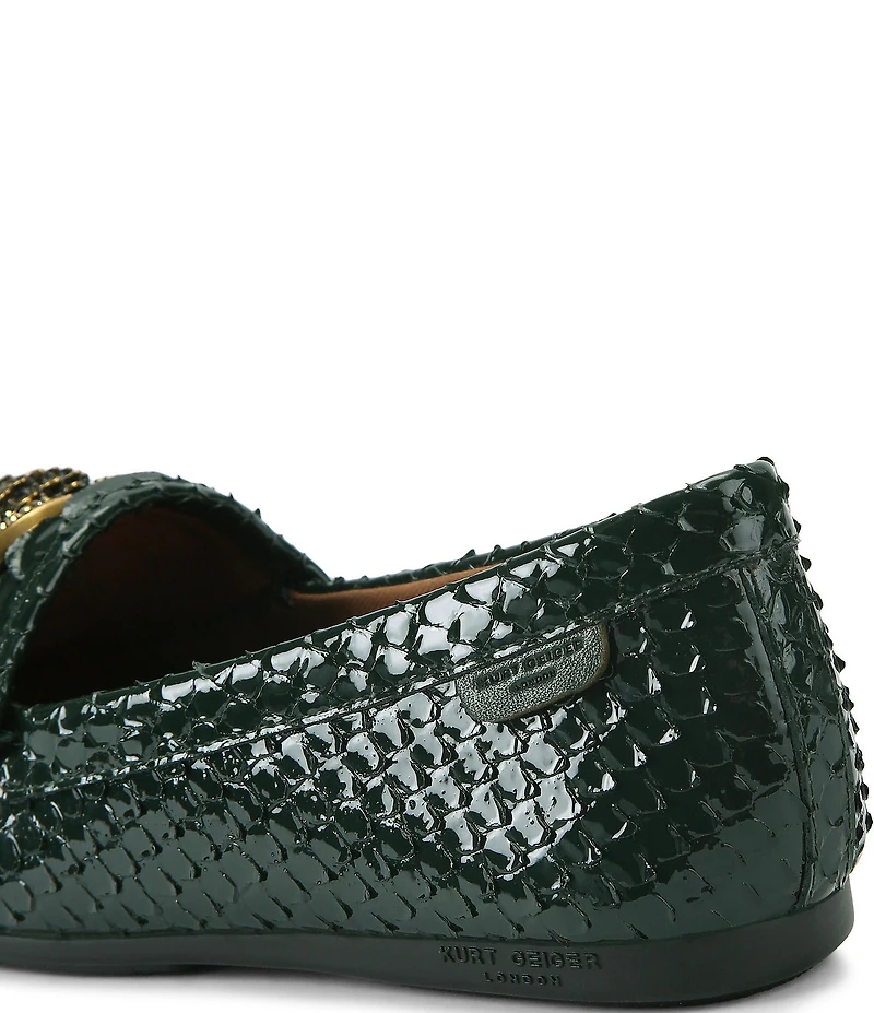 Kurt Geiger London Chelsea Patent Leather Snake Embossed Logo Ornament Moccasin Loafers