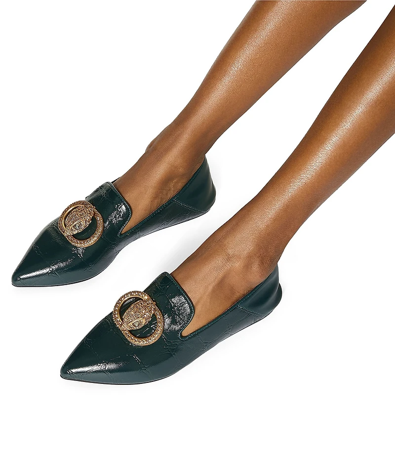 Kurt Geiger London Chelsea Croco Print Patent Leather Logo Ornament Point Toe Loafers