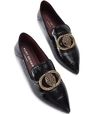 Kurt Geiger London Chelsea Croco Print Patent Leather Logo Ornament Point Toe Loafers