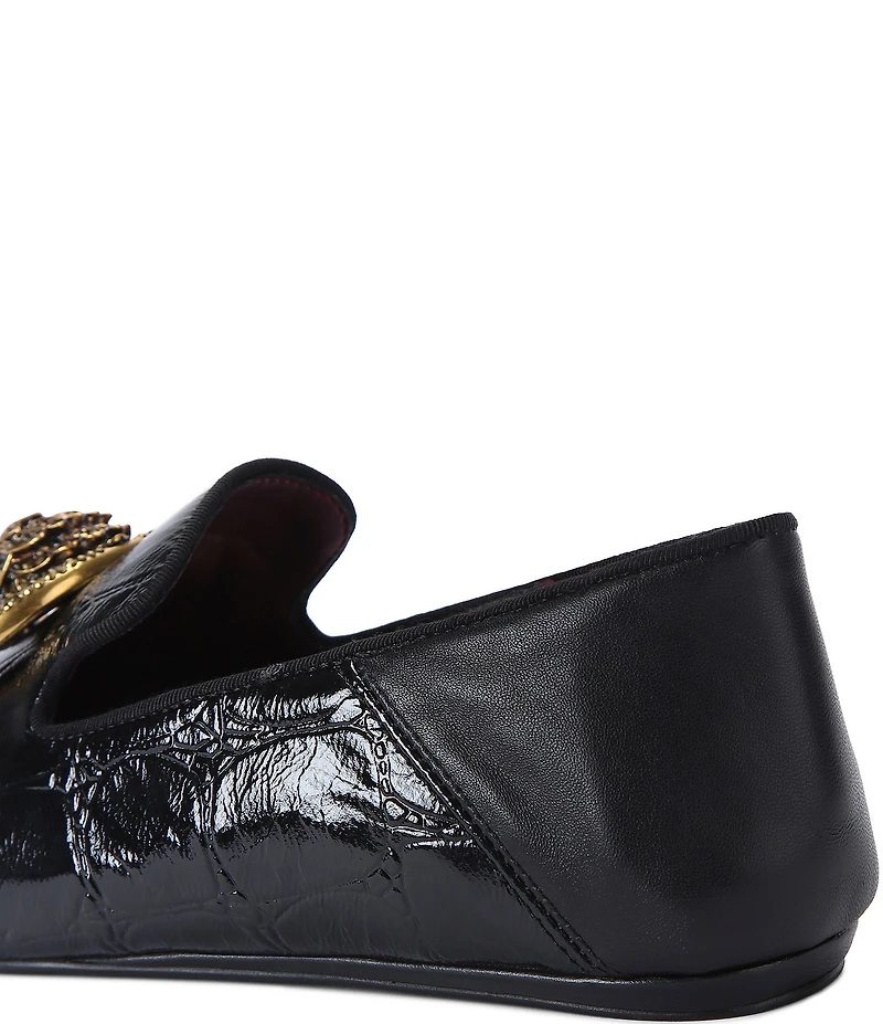 Kurt Geiger London Chelsea Croco Print Patent Leather Logo Ornament Point Toe Loafers