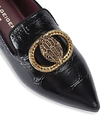 Kurt Geiger London Chelsea Croco Print Patent Leather Logo Ornament Point Toe Loafers