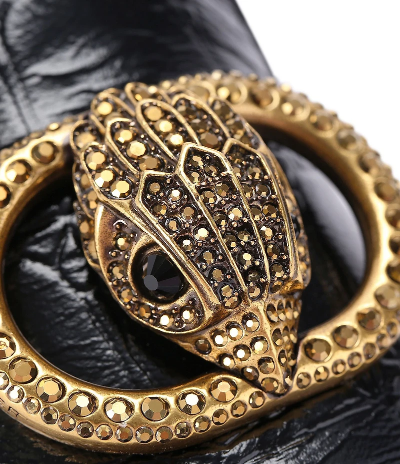 Kurt Geiger London Chelsea Croco Print Patent Leather Logo Ornament Point Toe Loafers