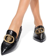 Kurt Geiger London Chelsea Croco Print Patent Leather Logo Ornament Point Toe Loafers