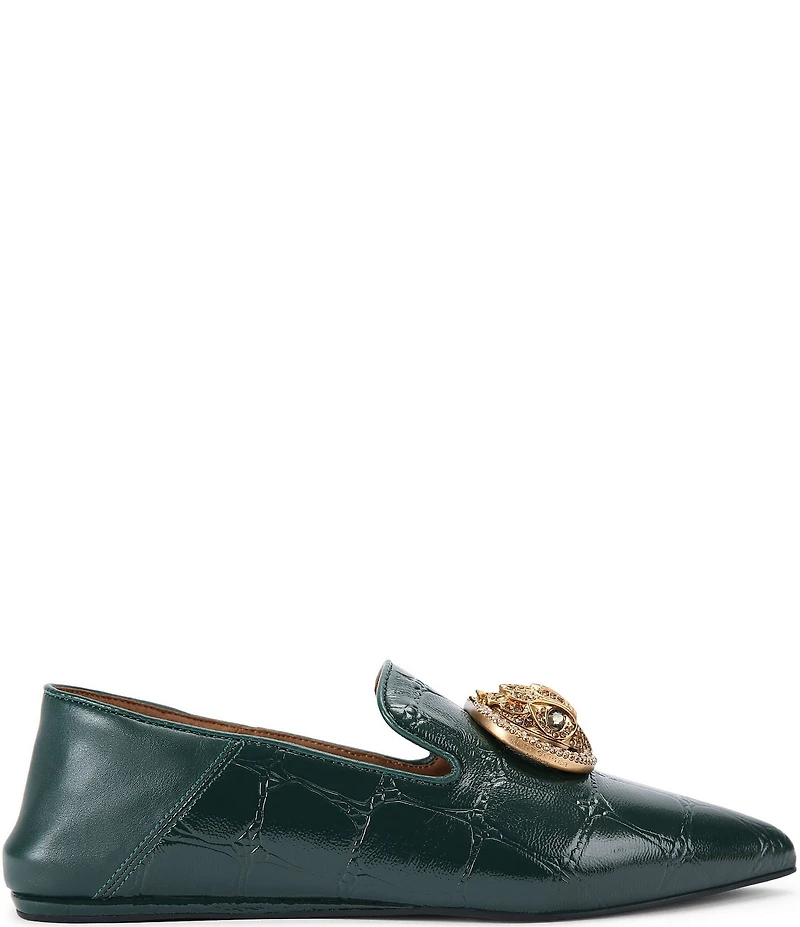 Kurt Geiger London Chelsea Croco Print Patent Leather Logo Ornament Point Toe Loafers