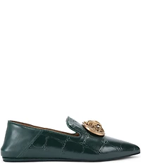 Kurt Geiger London Chelsea Croco Print Patent Leather Logo Ornament Point Toe Loafers