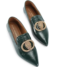 Kurt Geiger London Chelsea Croco Print Patent Leather Logo Ornament Point Toe Loafers