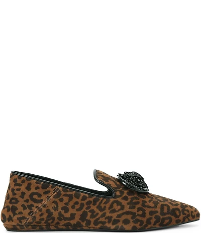 Kurt Geiger London Chelsea Leopard Print Logo Ornament Point Toe Loafers