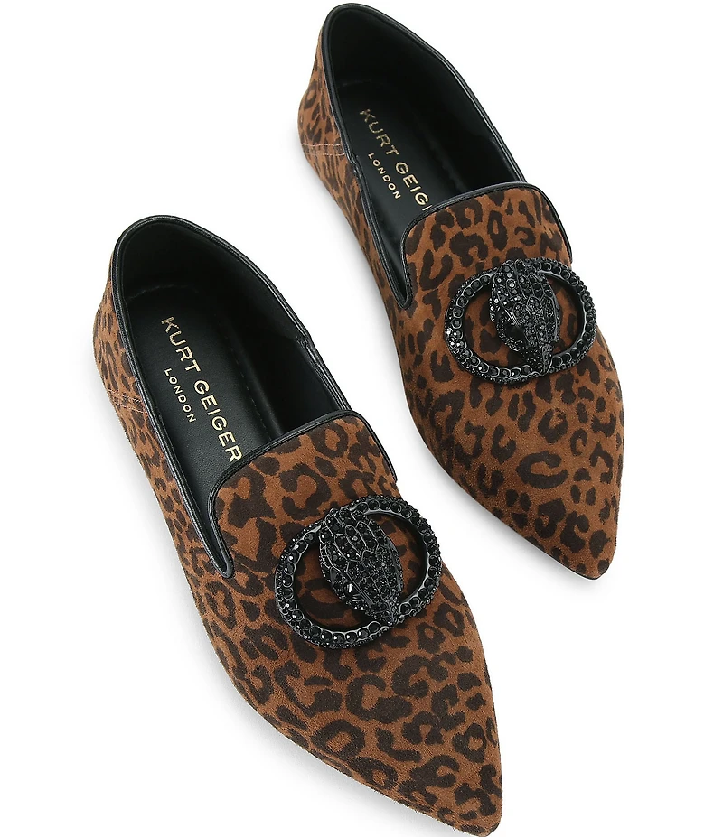 Kurt Geiger London Chelsea Leopard Print Logo Ornament Point Toe Loafers